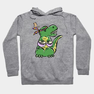 Bongo Player Tyrannosaurus Dinosaur Dino Cartoon Cute Character Hoodie